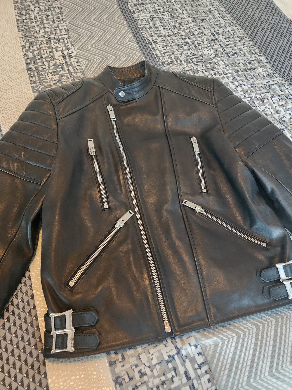Sandro Black Leather Bomber Jacket with Silver Hardware